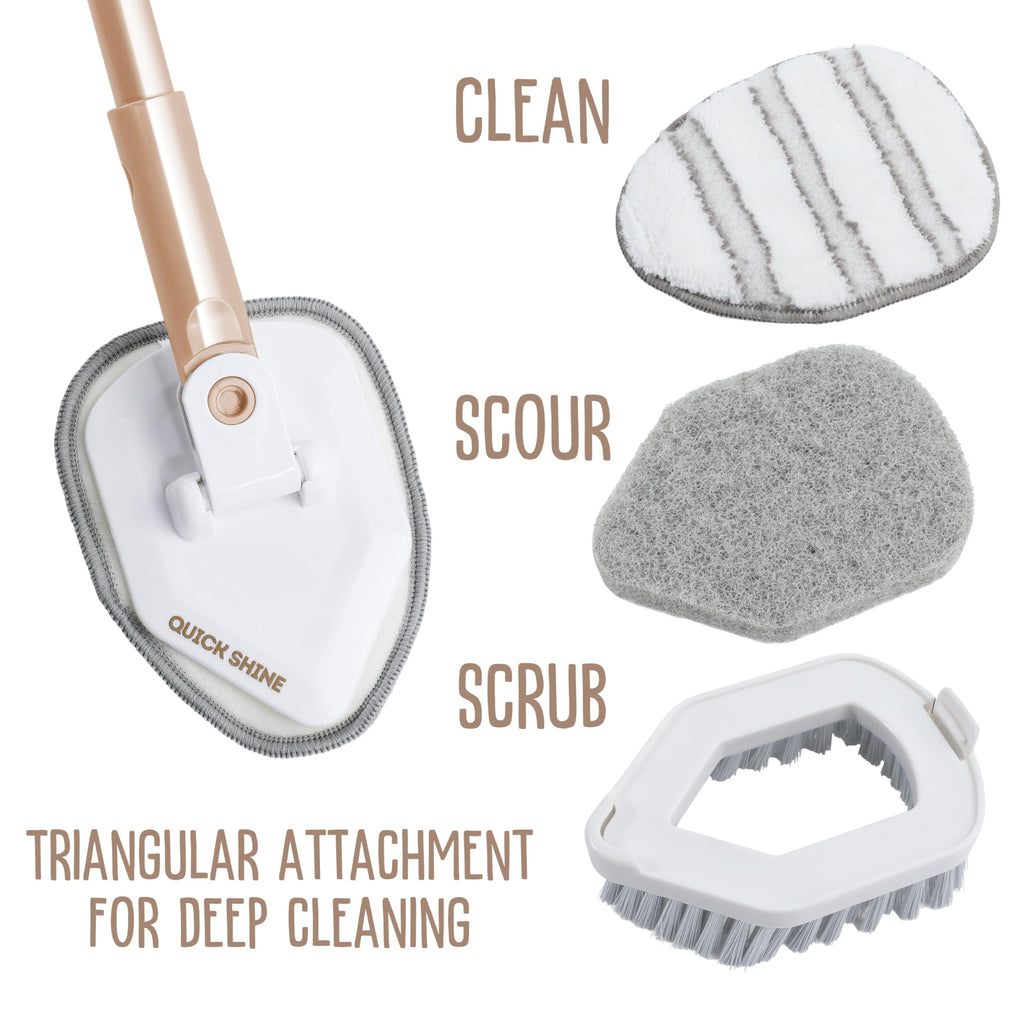 Quick Shine Ultimate Gold Clean + Polish Mop Kit | All-in-One 9 Pc Kit w/Interchangeable Attachments | No Batteries Needed | Pro Cleaning System for All Floor Types | 2-in-1 Mop