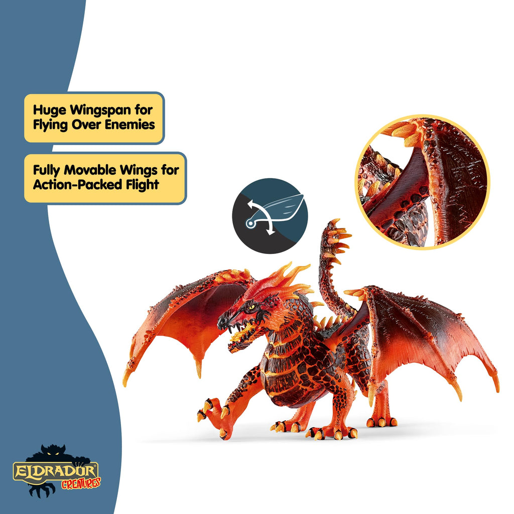 Schleich Eldrador Creatures - 8" Lava Dragon Toy - Movable Wing Action Figure for Boys and Girls - Mythical Creature Figures - Fantasy Beast Figurine - Red Monster Dragon Toys - Kids Ages 7+ | 70138