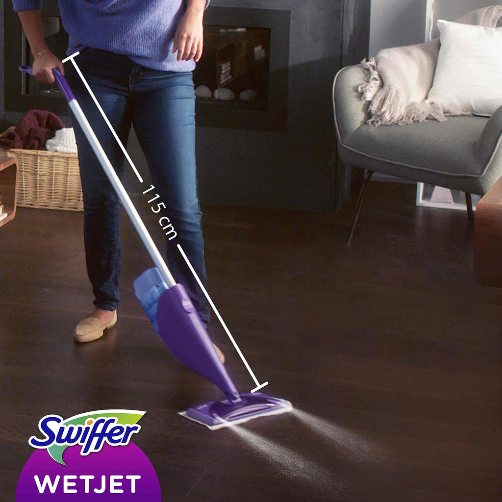 Swiffer WetJet Floor Spray Mop, Starter Kit, Includes: 1 WetJet, 5 Pads, 1 Cleaning Solution & 4 Batteries