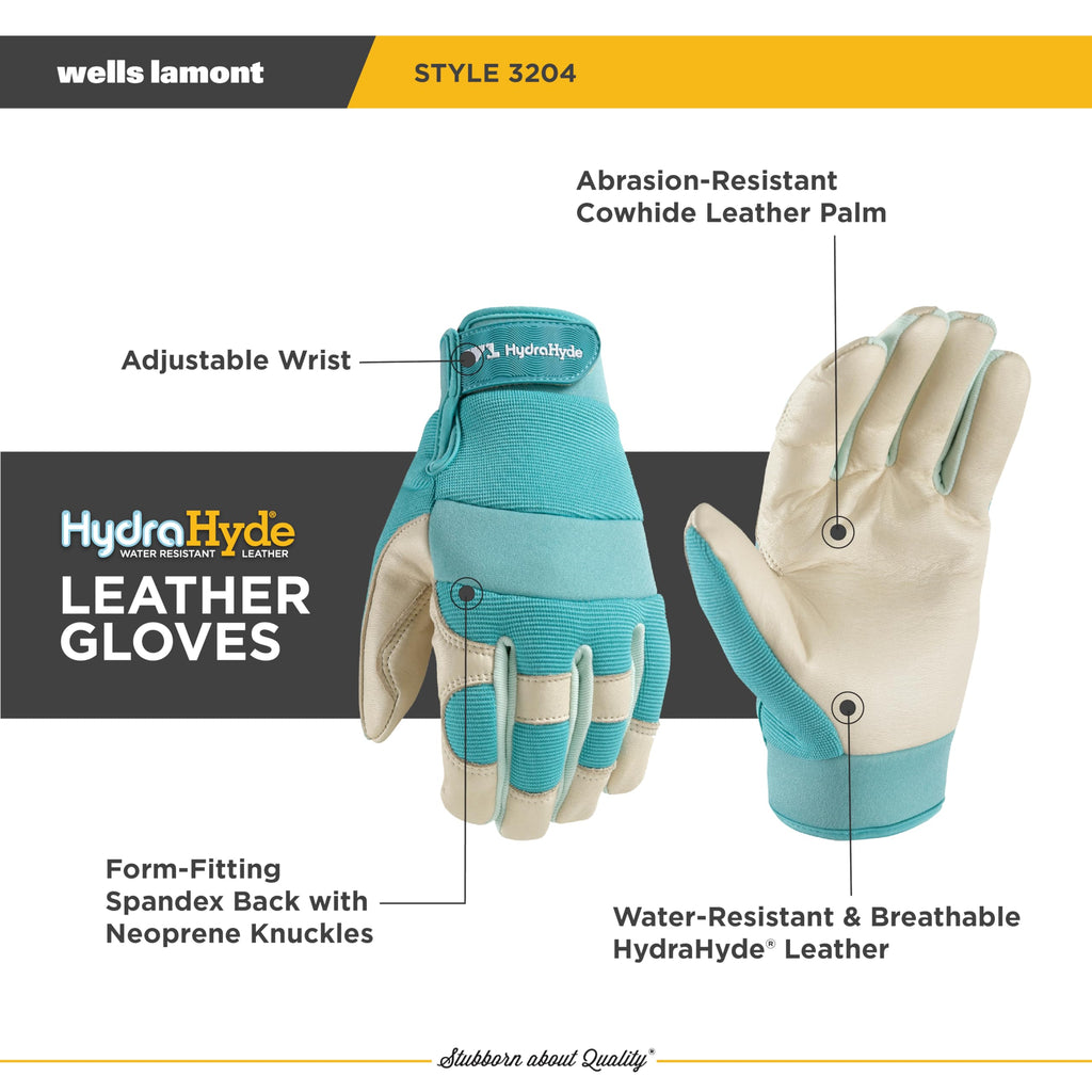 Wells Lamont Women's HydraHyde Leather Spandex Hybrid Work Gloves, Large