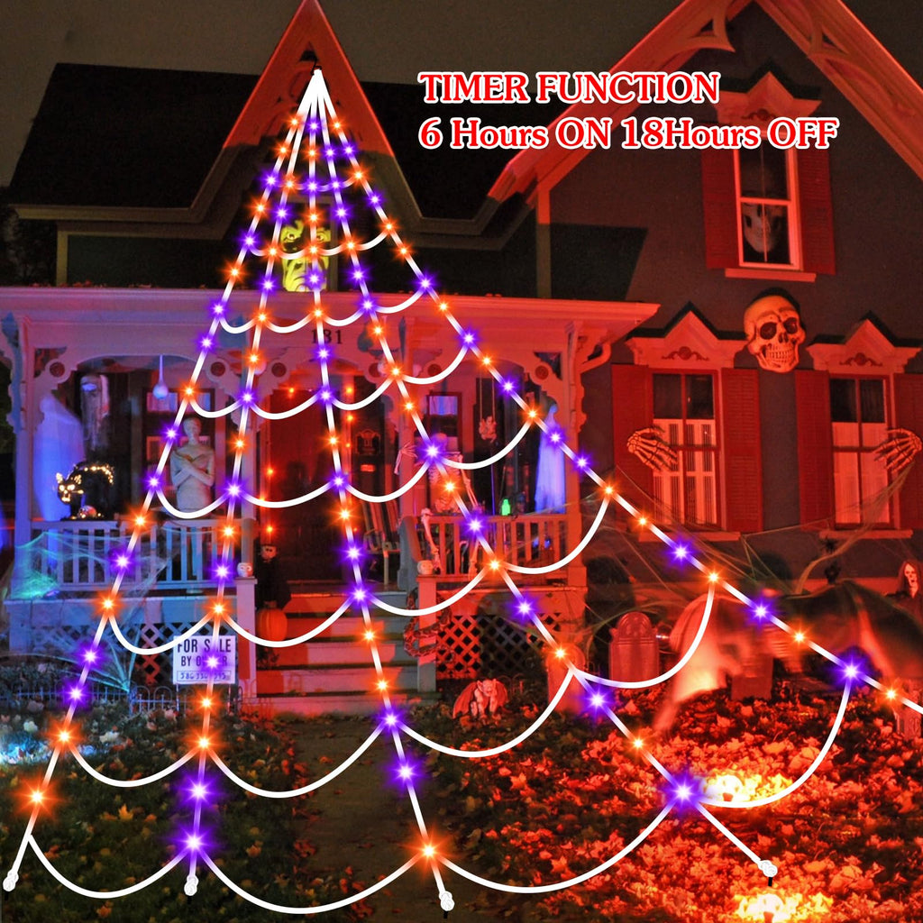 Halloween Decorations Outdoor Spider Web: 17.4Ft Light Up Spider Webs Decor