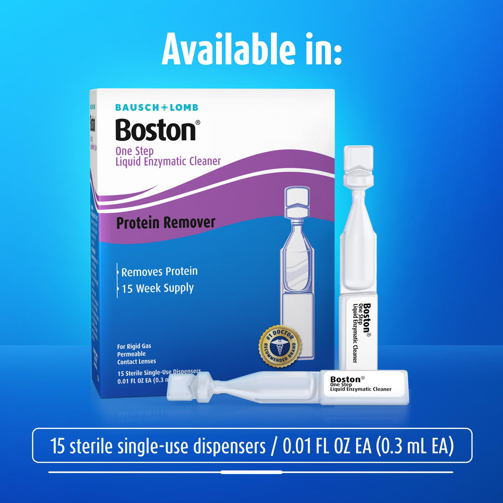 Boston One Step Liquid Enzymatic Cleaner, Preservative-Free Protein Remover for Rigid Gas Permeable (RGP) Lens, Sterile Single-Use Dispensers, 15 Count