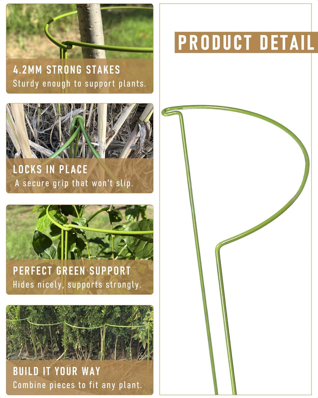 10-Pack Plant Support Stakes, Heavy Duty Steel Plant Stakes as Monstera Plant Support & Peony Cages, Metal Garden Stakes for Indoor Outdoor Plants, Snake Plant & Vine Support, 10" W x 15.8" H
