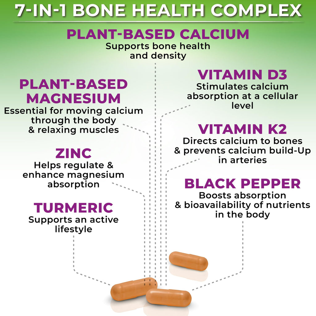 Plant-Based Calcium 600mg (Aquamin) – Vegan Calcium Magnesium Zinc D3 with Vitamin K2 & Organic Turmeric – Enhanced Bone and Muscle Health & Strength, Immune Support for Women & Men - 90 Count