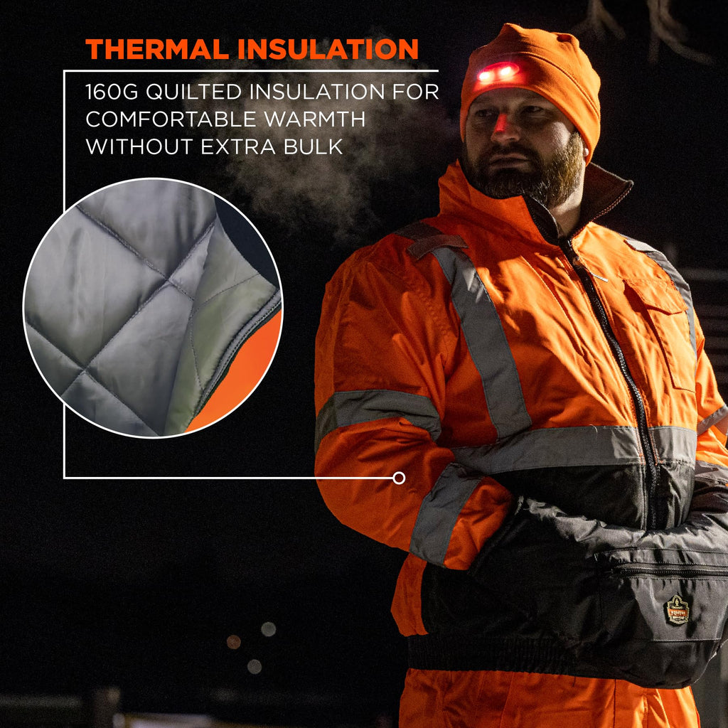 Ergodyne unisex adult High Visibility Reflective Winter Bomber Jacket, Quilted Insulation Black Bottom ANSI Compliant Class 3 Type R, Orange, 4X-Large US