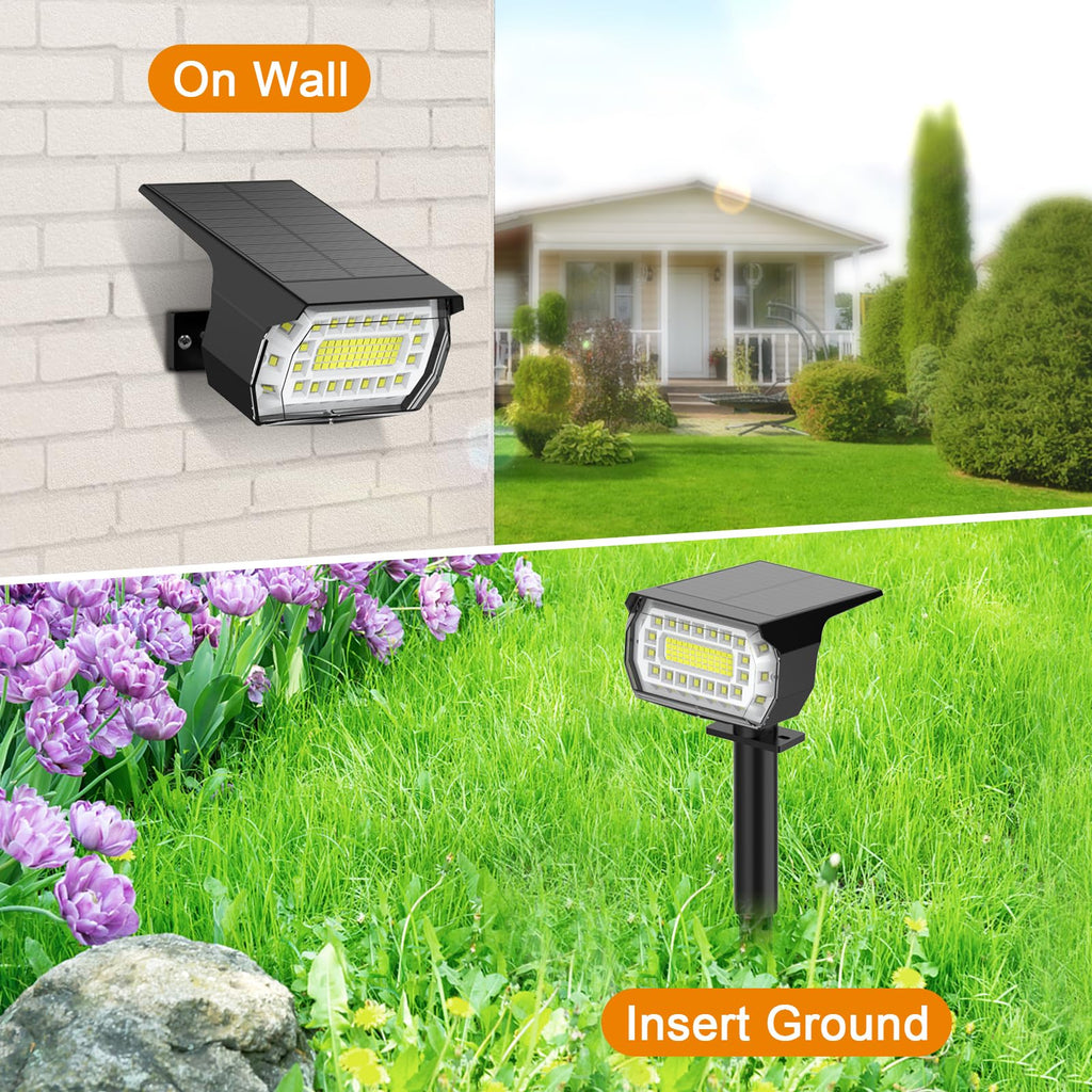 LANSOW Solar Spot Lights Outdoor, [2 Pack/76 LED] 2-in-1 Solar Landscape Spotlights, 3 Modes IP65 Waterproof Dusk to Dawn Solar Powered Flood Wall Lights for Outside Yard Garden Path(Cool White)