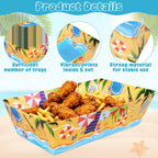 100 Pcs Pool Party Decorations, 5.94" x 3.34" x 2.16" Summer Beach Pool Party Snack Trays, Disposable Paper Food Trays with 2 Designs, Serving Plates for Tropical Hawaiian Summer Themed Decorations