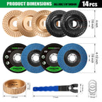 14pcs Wood Carving Disc Set for 4 in 4.5 in Angle Grinder, Woodworking Grinding Wheels Kit with 7/8"-5/8" Arbor for Quick Rough Cutting Shaping Sanding Polishing