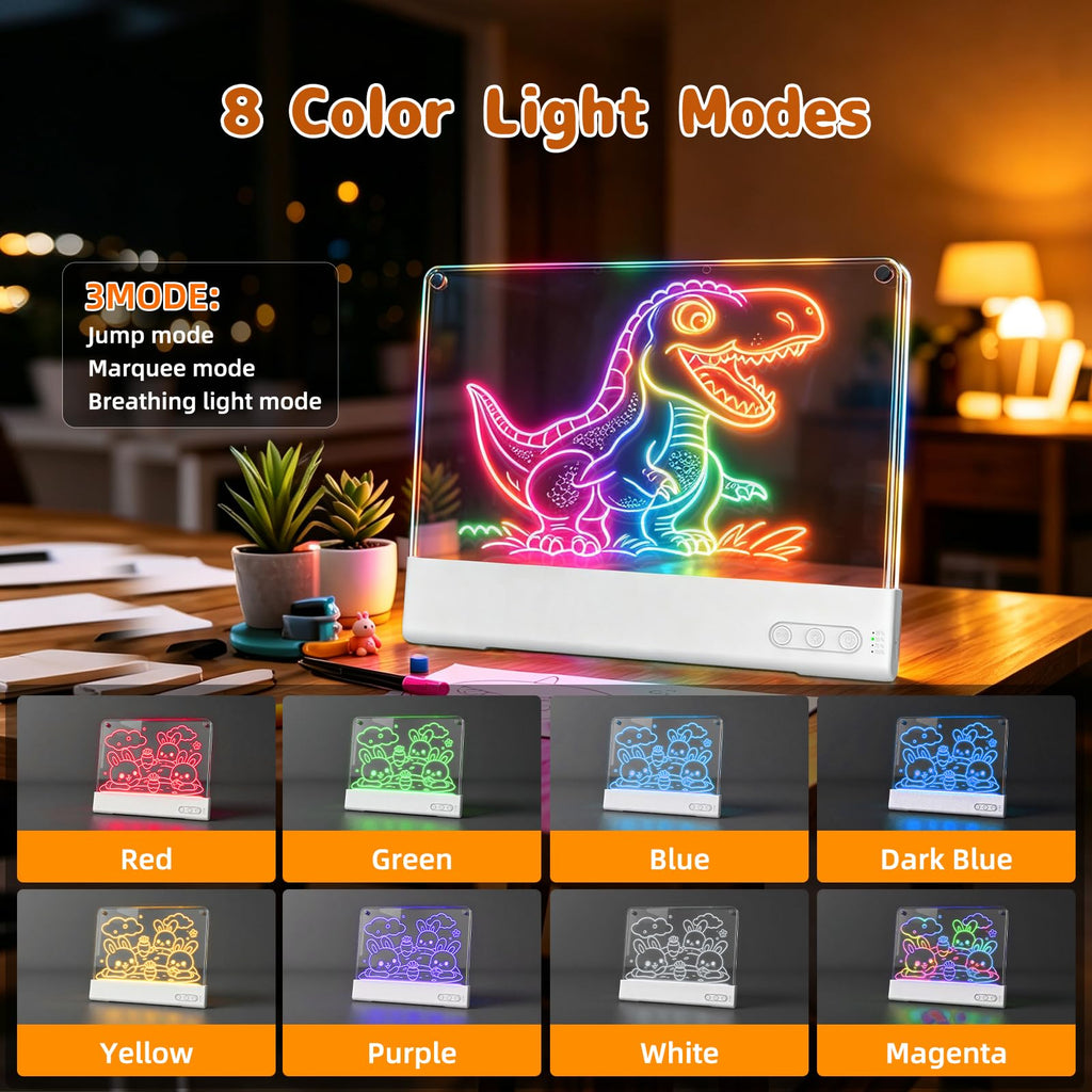 16" LED Drawing Board for Kids with Dual Panels, Light Up Glow Art Tablet with 15 Lighting Effects, Detachable Washable Doodle Pad for Creative Play, Christmas & Birthday Gift for 3-12 Year Old Girls