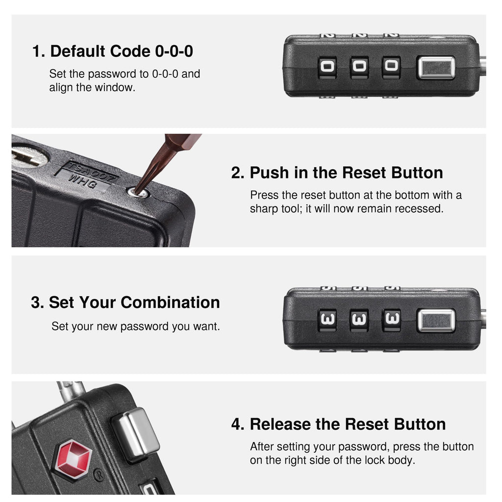 Puroma TSA Locks for Luggage, 4 Pack Cable Lightweight Luggage Locks TSA Approved 4-Digit Combination Padlock for Suitcases, Bags, Toolboxes, Backpacks & Gym Lockers (Black)