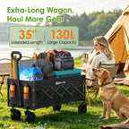 Blomoba 35" Extra Long Folding Wagon with Adjustable Handle & Wheels, Black