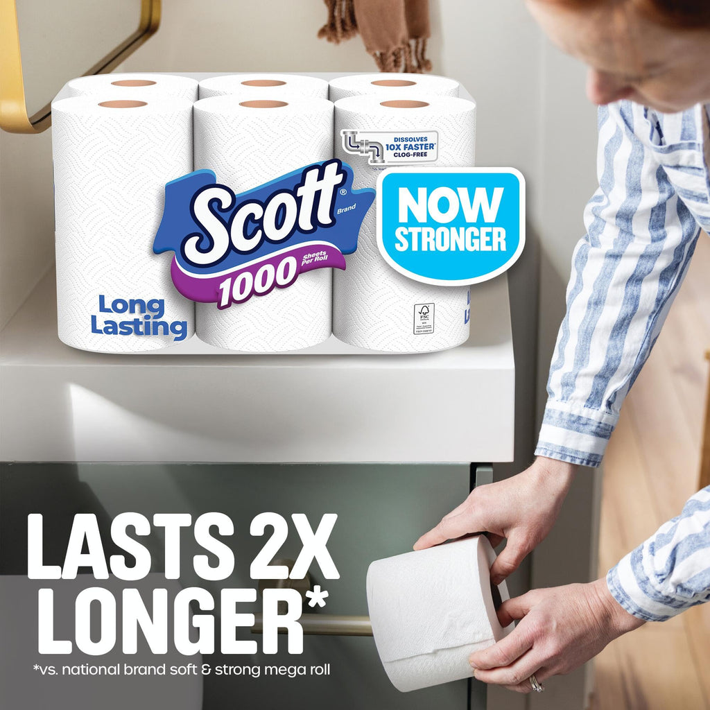 Scott 1000 Toilet Paper, 8 Rolls, Septic-Safe, 1-Ply Toilet Tissue