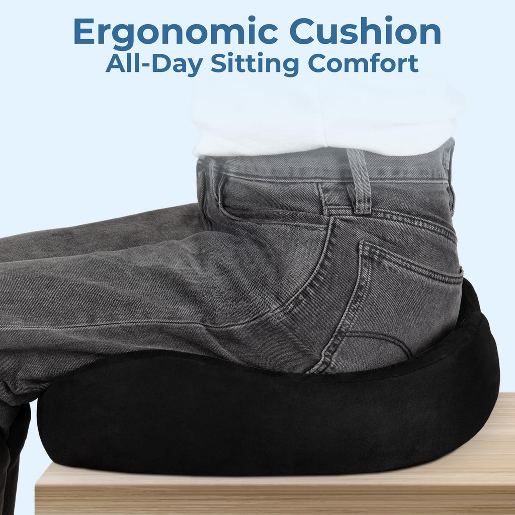 5 STARS UNITED Seat Cushion - Memory Foam Chair Cushion for Tailbone Pain Relief - Ergonomic Support for Coccyx, Sciatica & Butt - Office, Desk & Gaming Chair, Car Seat, Wheelchair, Black Suede
