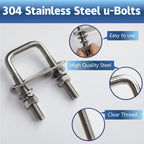 ZYUAROM 8 Pcs M10 Square U Bolts 1-1/2 Inch Wide, 3/8" x 1-1/2"W x 3-3/8"L Stainless U Bolt Heavy Duty with Nuts, Bolt Plate and Washers (8, M10 x 1-1/2"W x 3-3/8"L)