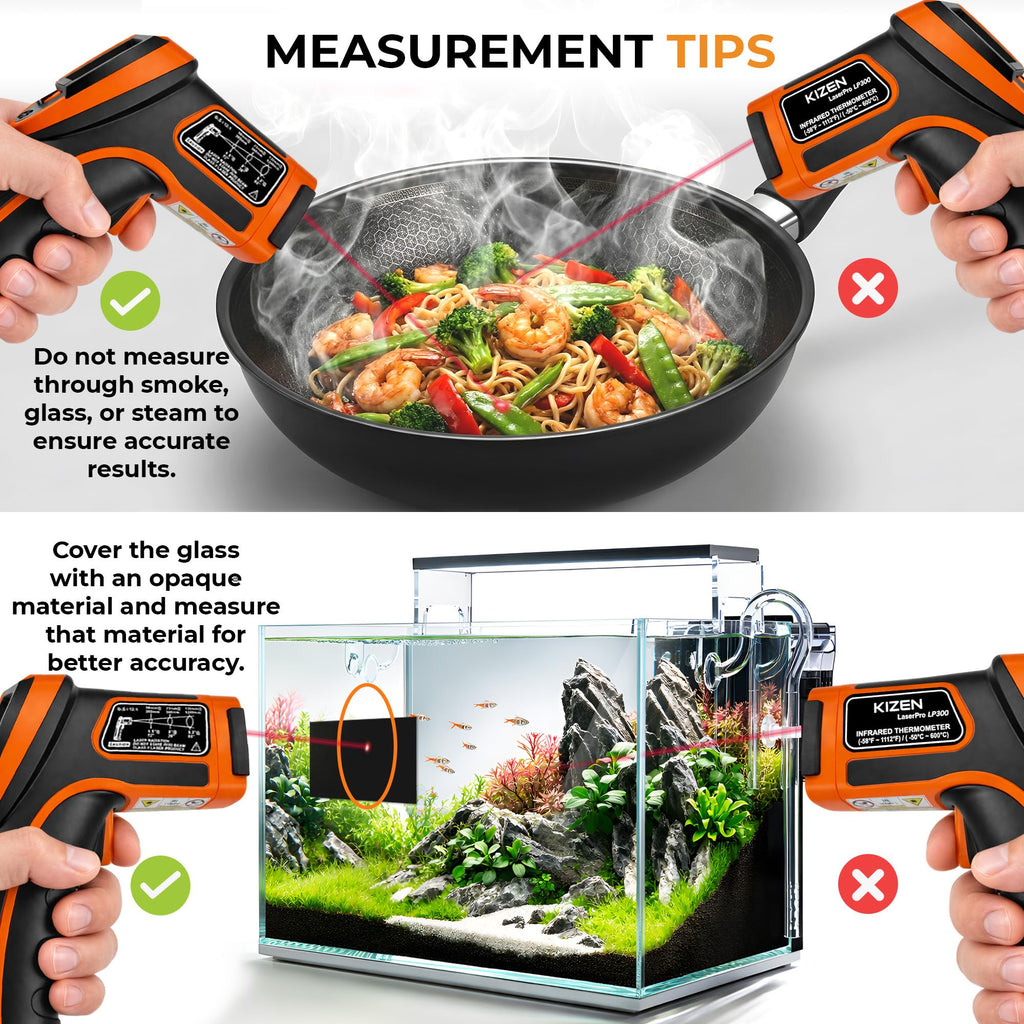 Kizen Infrared Temperature Gun - Handheld Surface Infrared Thermometer for Griddle, Grill, Pizza Oven, Candy, & A/C - Laser Thermometer Gun -58F to 1112F - Surface Temp Gun