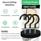 Etoolia 24 Pcs Q Hanger Hooks with Safety Buckle,Ceiling Hooks for Hanging Plants,Hanging Outdoor String Lights, Wind Chimes,Lights & Party Decors, 2.2 Inches,Black & White