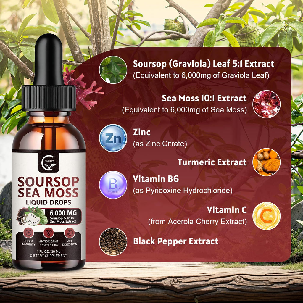 (2 Pack) Soursop Graviola Liquid Drop, Soursop Bitters Multivitamin Liquid with Sea Moss & Turmeric, 98% Absorption for Cell Support & Regeneration, Immune Boost and Liver, 1 Fl Oz