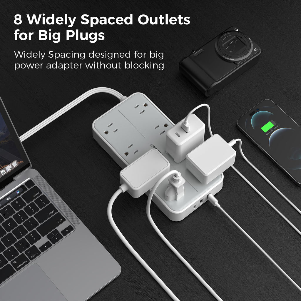 TESSAN Power Strip Surge Protector, 6FT Flat Plug Extension Cord