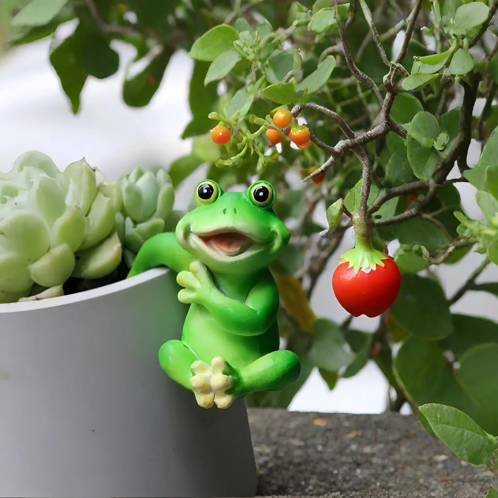 LithosKryos 3 PCS Playful Frog Statues Pot Hugger Decorations for Plant, Miniature Frog Figurines,Women Gifts,Garden Decor Outdoor, Suitable for Flower, Courtyard and Lawn Decorations