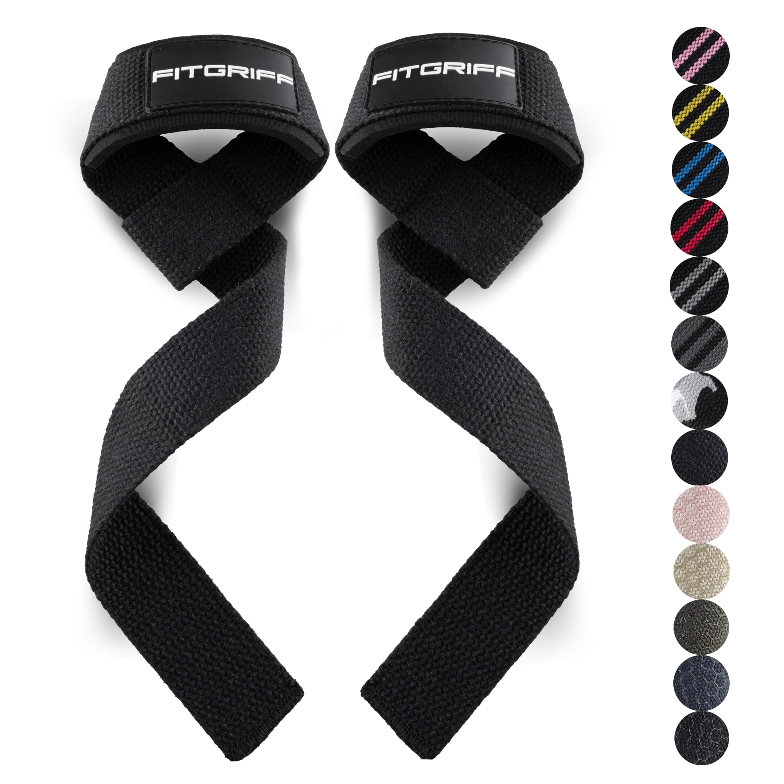 Fitgriff�� Lifting Wrist Straps for Weightlifting, Gym, Deadlift, Workout (Made of Premium Cotton & Padded) - Men & Women (Standard, Black)