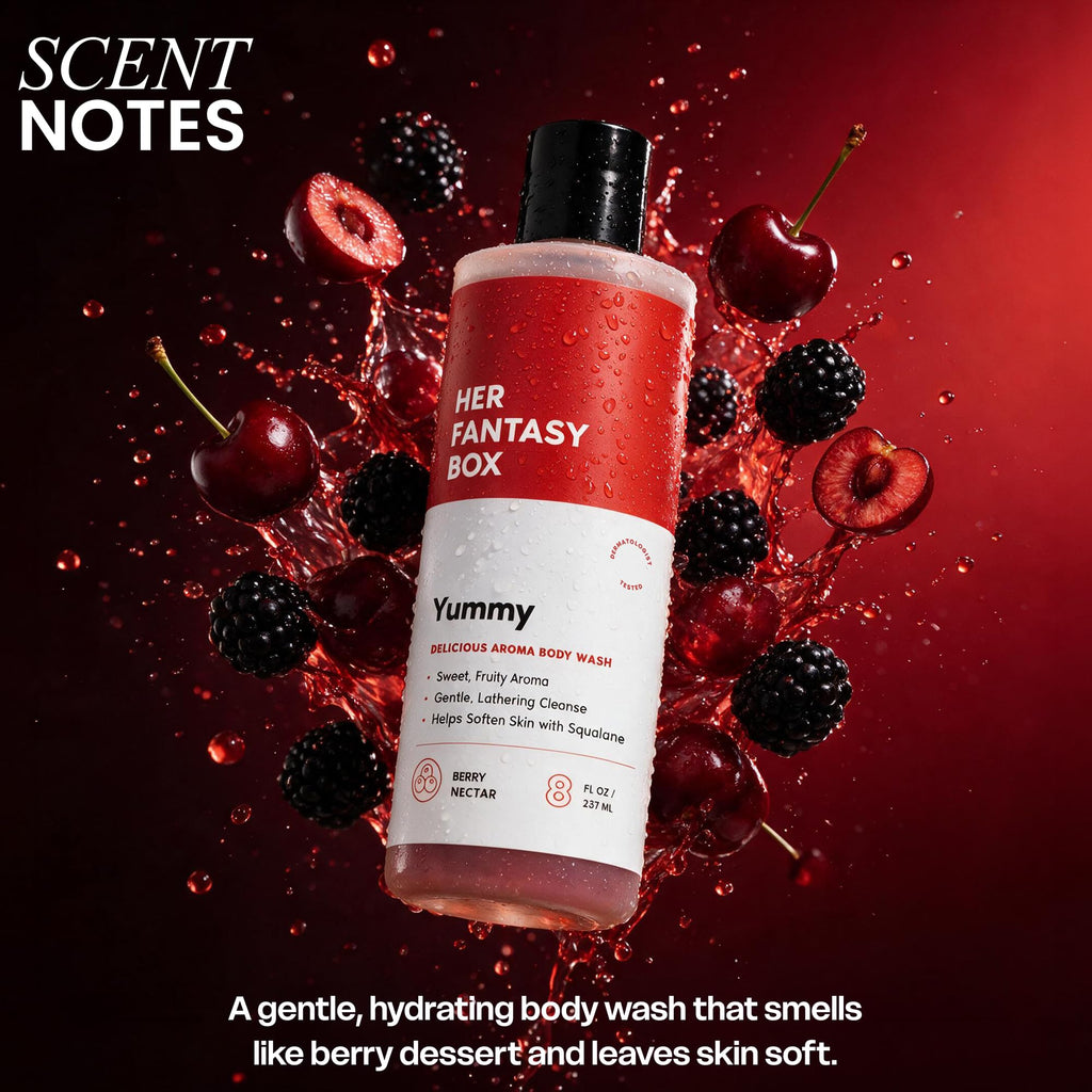 Her Fantasy Box Yummy | Body Wash - Indulgent, Luxurious Body Wash for Deep Cleansing, Moisturizing, and Nourishing Skin - Refreshing Scent for All Skin Types - 8 oz