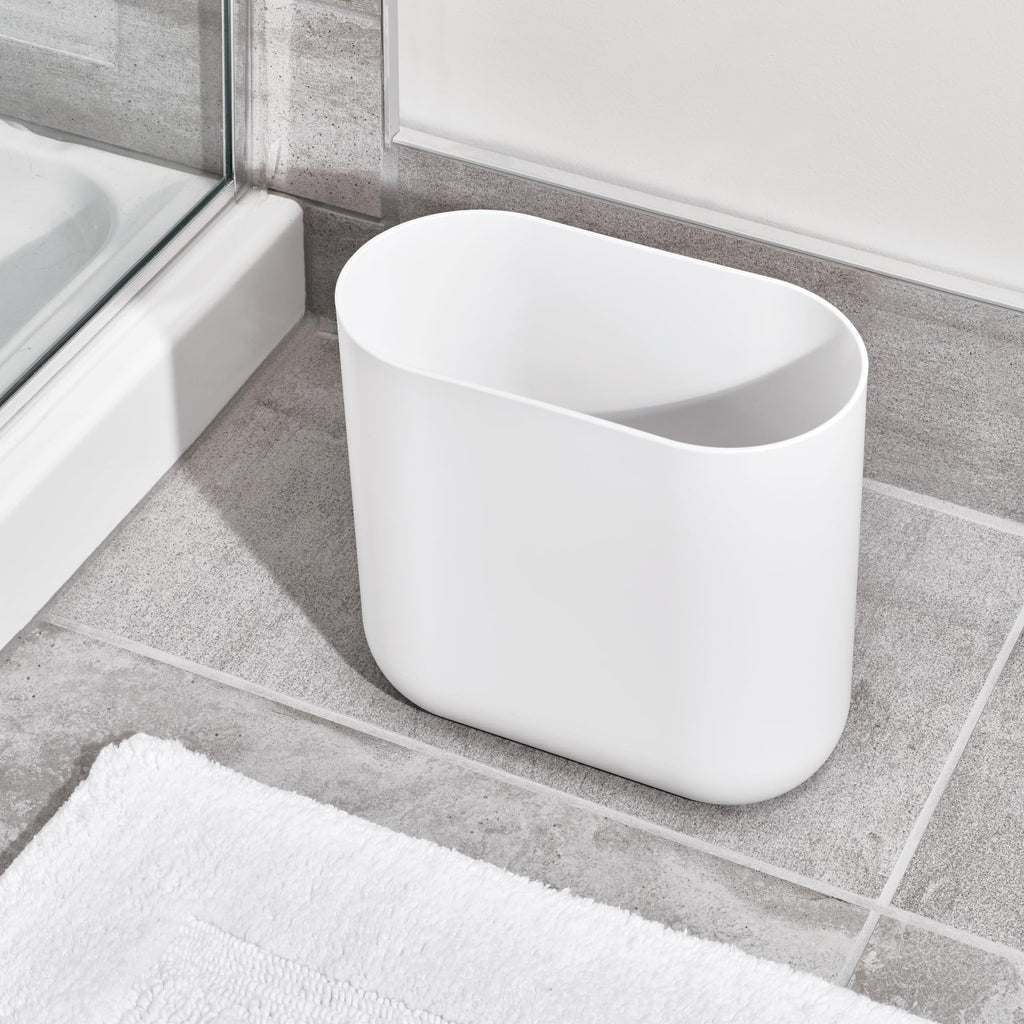 iDesign Small Slim Plastic Bathroom Trash Can, White