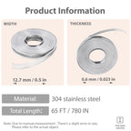 Oovivat 65FT DIY Metal Strapping Hose Clamps & 304 Stainless Steel Stronger Fasteners 20 Pack,DIY Worm Gear Large Hose Clamps Kits (01, 65ft)