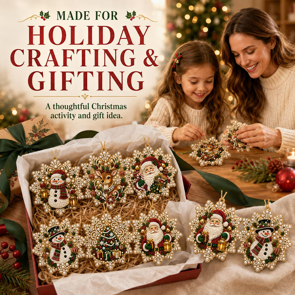 6 Pcs Christmas Pearl Art Ornament Kits, DIY Gem Craft for Tree Decor