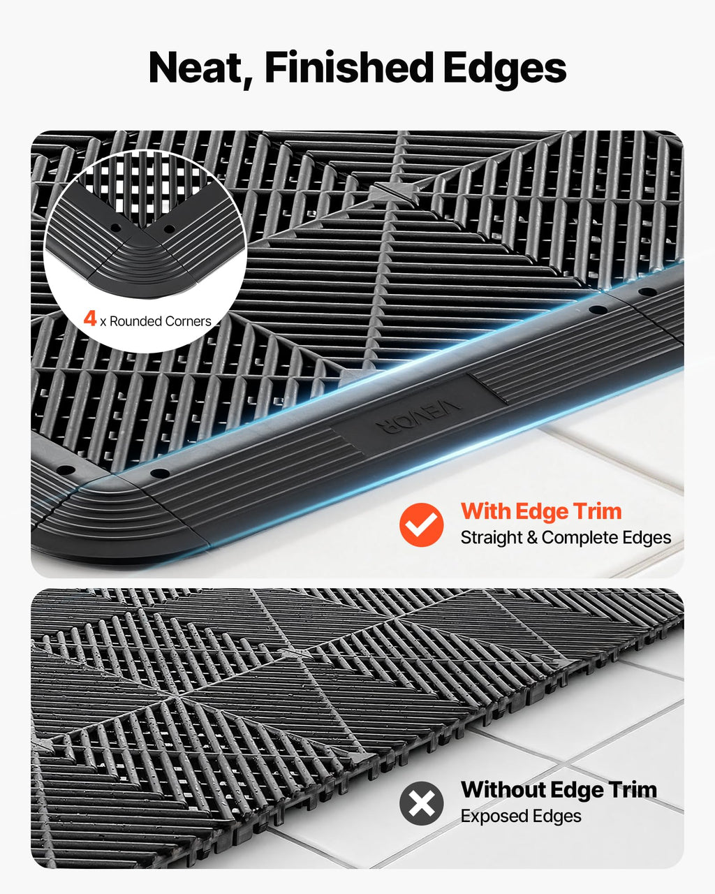 VEVOR Transition Edge Kit, 11-Piece, Durable PP Interlocking Modular Garage Floor Edging, Easy Installation, Only Compatible with VEVOR Drainage Mats, Black，Female