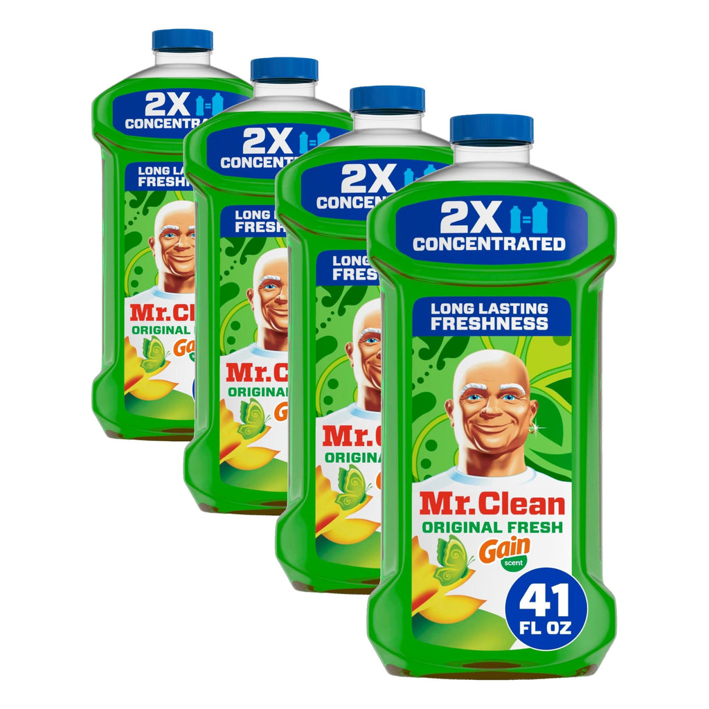Mr. Clean All Purpose Cleaner,Floor Cleaner for Mopping Home,Bathroom,& Kitchen,Cleaning Liquid for Mop & Bucket,Cleaning Supplies,Multi-Surface Dilutable,Gain,41oz,(Pack of 4)