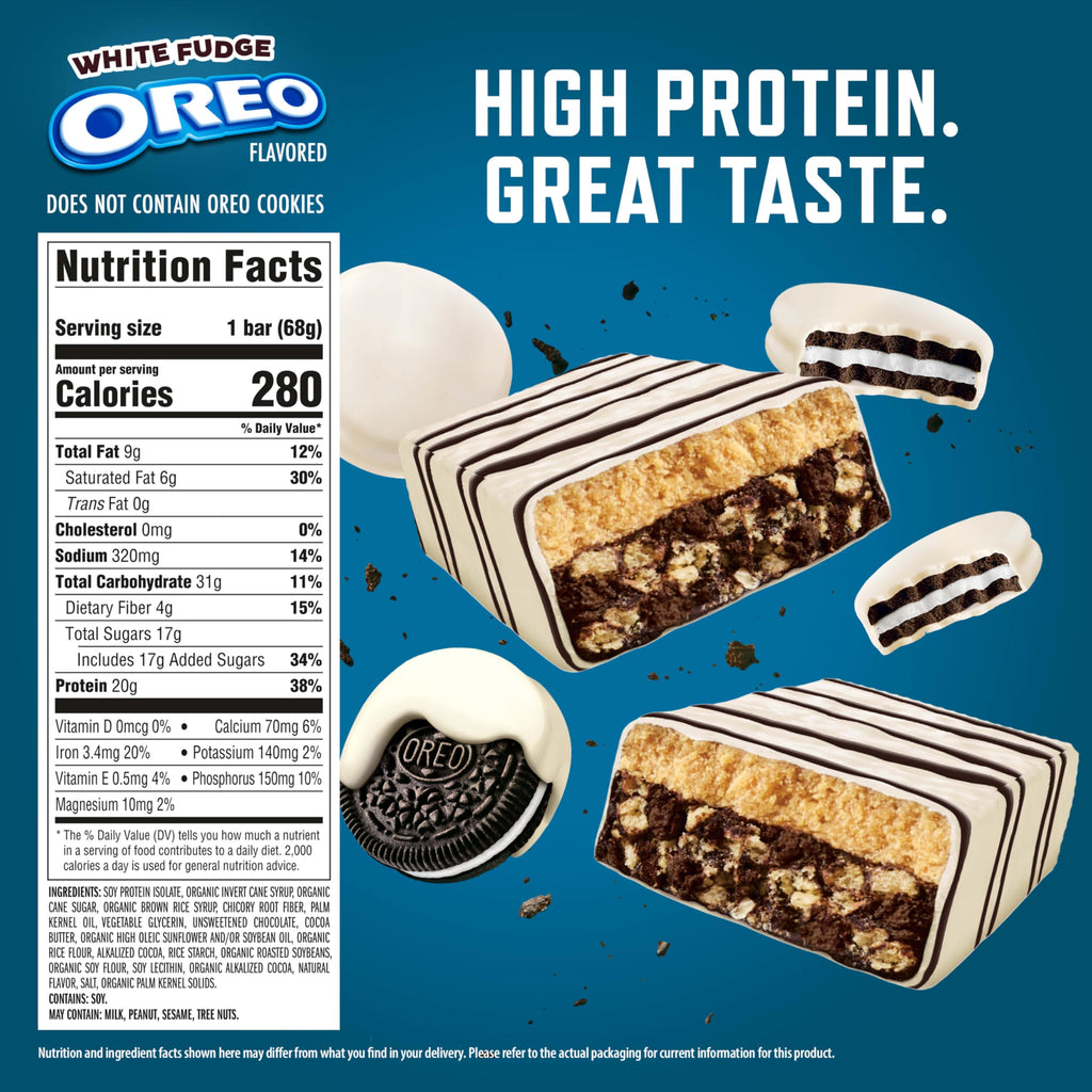 CLIF BUILDERS Protein Bars - White Fudge OREO-Flavored - 20g Plant Based Protein - Gluten Free - Non-GMO - Low Glycemic - No Artificial Sweeteners - 2.4 oz. (12 Pack)