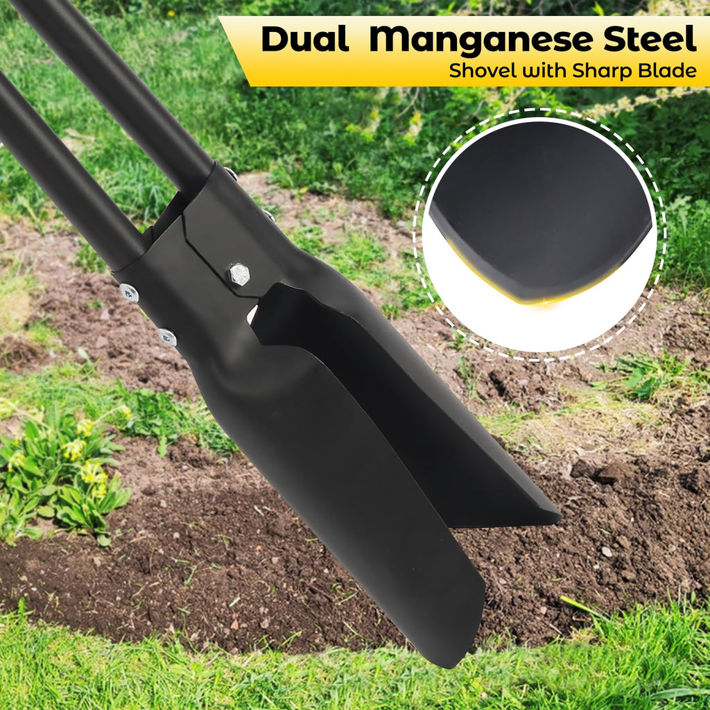 Post Hole Digger Tool, Heavy Duty Post Hole Digger with 55 Inch Handle, Dual Sharp Blades for Soil Plugging, Digging, Cultivating, Weeding, Manual Post Hole Digging Tool Garden Shovel, Black