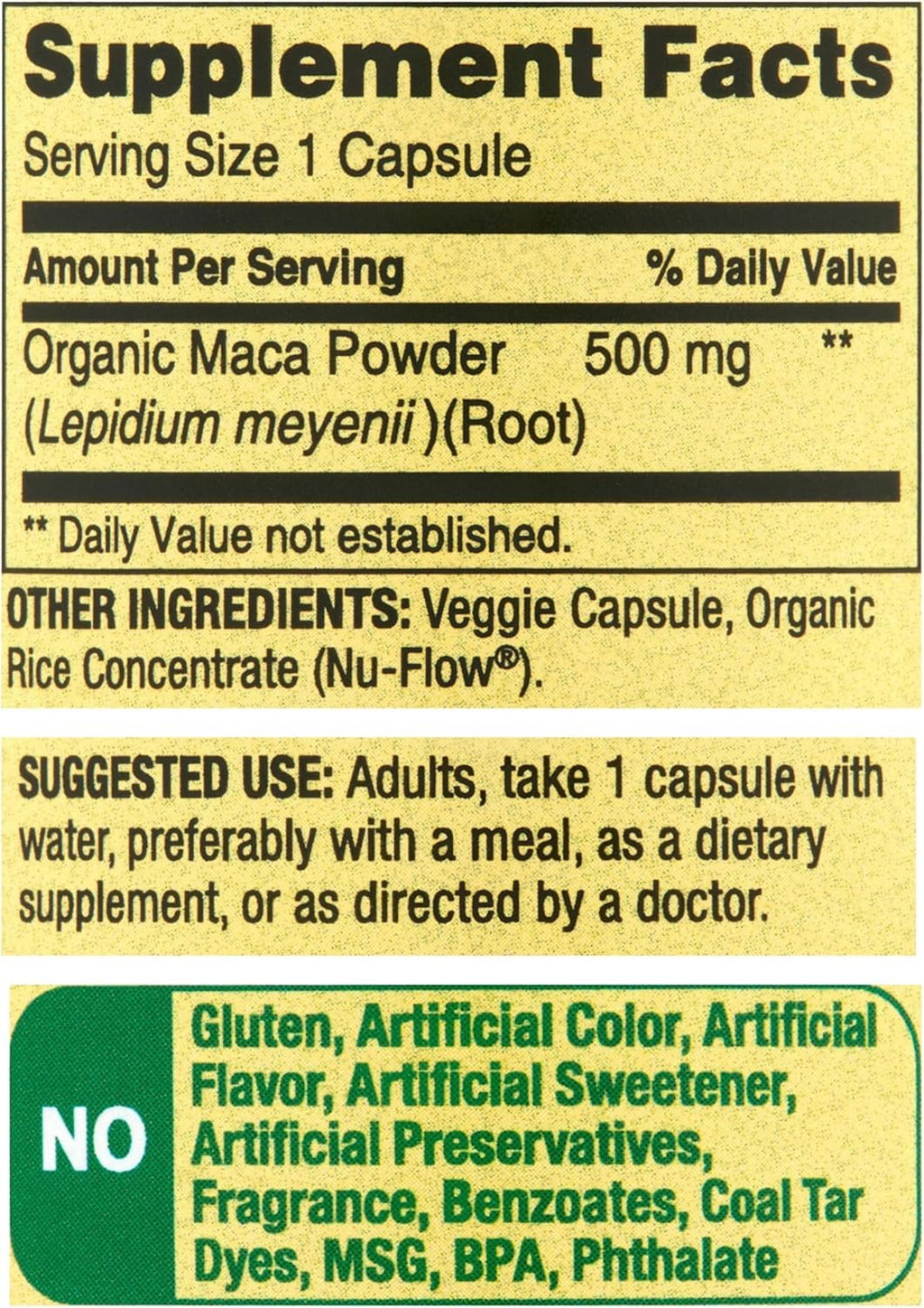 Spring Valley Maca Root 500mg Capsules, Organic Maca Root for Women and Men + VLS Sticker.
