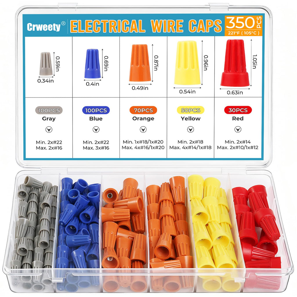 Crweety 350 Pcs Electrical Wire Connectors Nuts Assortment Kit, Wire Caps