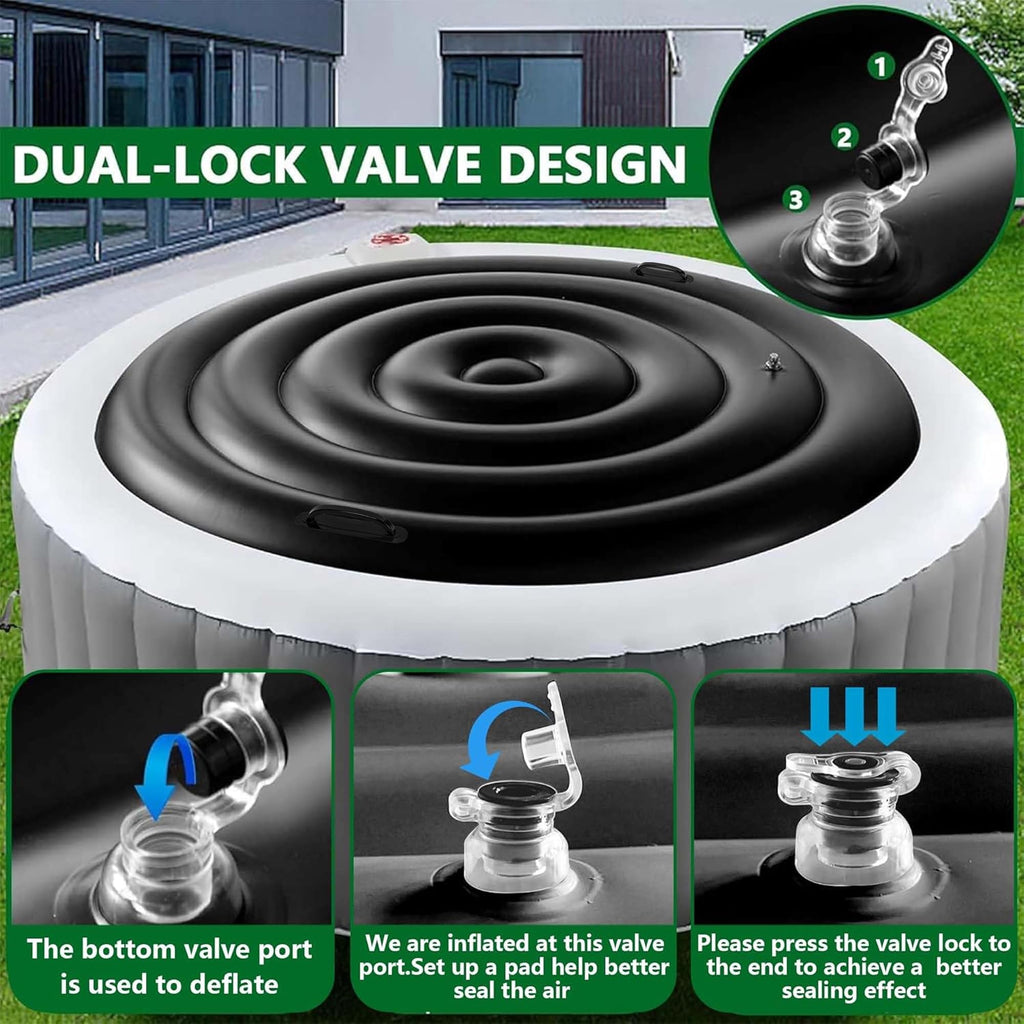 Tlswshsy 4.5 Ft Inflatable Hot Tub Cover- Energy Saving lid for Round Hot Tub- Foldable Protective Rain Overflow Cover for Outdoor Inflatable Hot Tubs (Black)