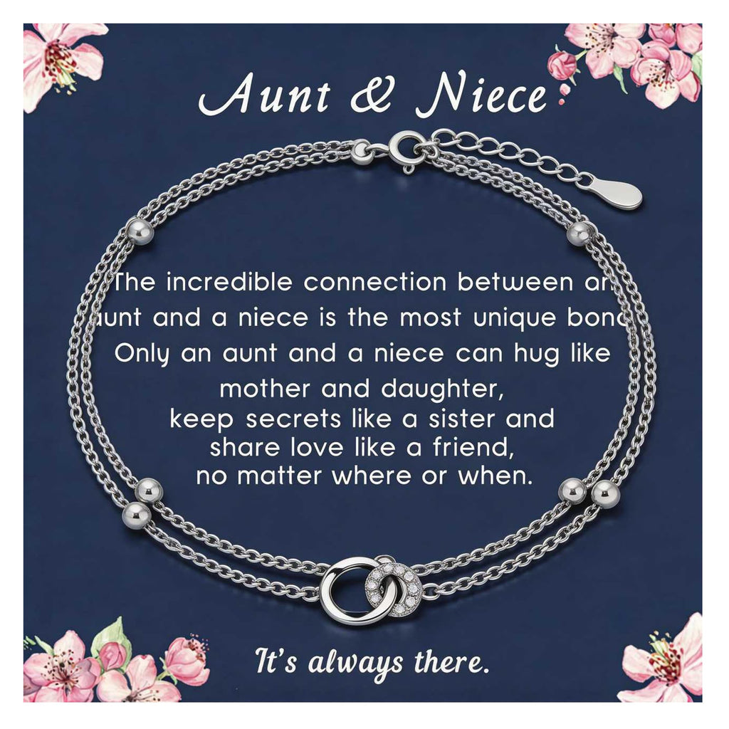 Aunt and Niece Bracelet, Interlocking Circles, Stainless Steel Gift Set