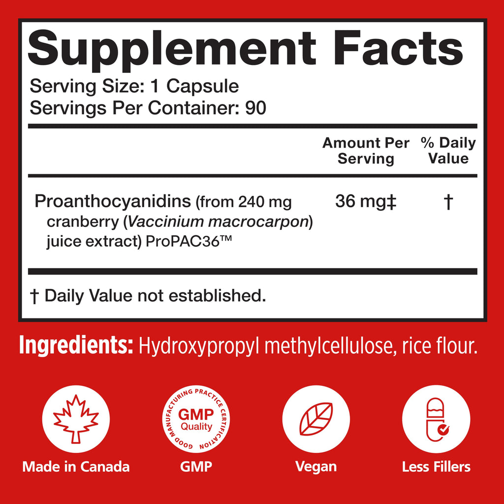 Utiva Cranberry PACs – Clinically Studied Ingredients 36mg PACs for UTI Avoidance - Supplement for Urinary Tract Health for Women and Men – Cranberry Extract Pills for Bladder Health, 90 Vegi Capsules