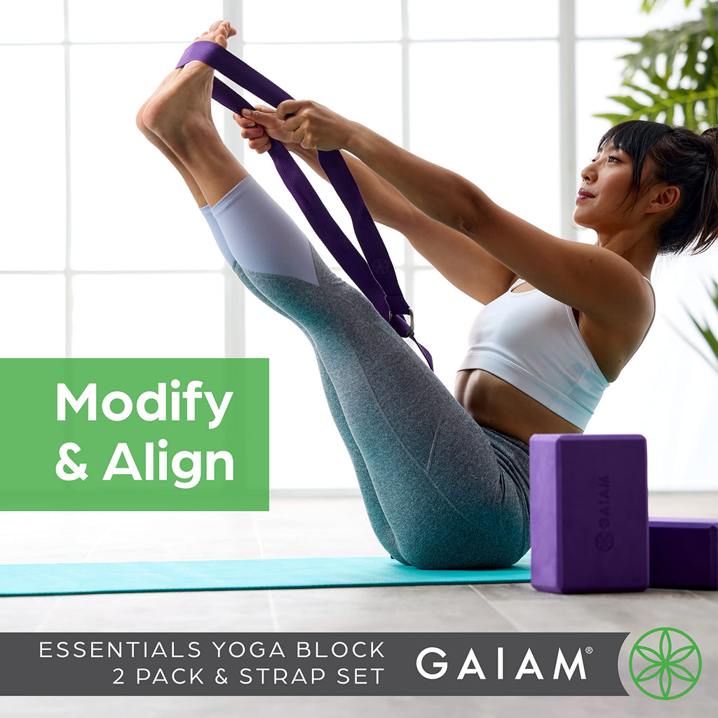 Gaiam Yoga Block & Yoga Strap Combo Set - Yoga Block with Strap, Pilates & Yoga Props to Help Extend & Deepen Stretches, Yoga Kit for Stability, Balance & Optimal Alignment, 2