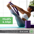 Gaiam Yoga Block & Yoga Strap Combo Set - Yoga Block with Strap, Pilates & Yoga Props to Help Extend & Deepen Stretches, Yoga Kit for Stability, Balance & Optimal Alignment, 2