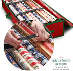 Premium Wrapping Paper Organizer Storage | Gift Wrap Holder With Extra Pockets for Christmas Decorations, Reinforced Handles, Heavy Duty, Ultra-Durable, Tear-Proof Fabric - Fits Up to 27 Rolls (Red)