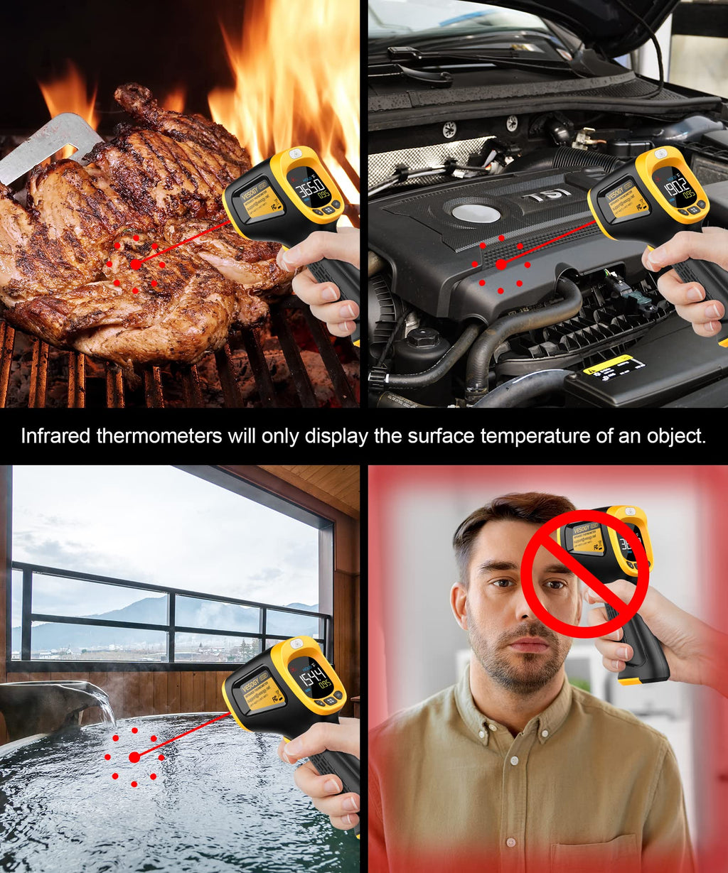 VESOGY Infrared-Thermometer-Gun-Heat-Temperature-Gun -58°F ~932°F-Auto Off Digital Laser Thermometer Gun for Cooking,Pizza Oven,Grill,Large Display IR Thermometer Temp Gun with Adjustable Emissivity