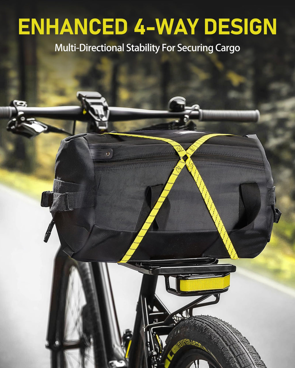 4 Pack 4 Way Flat Adjustable Bungee Cords with Hooks, Easy to Adjust The 4 Sides Length, Lucky Straps 30 Inch Black/Yellow Heavy Duty Tack Strap for Bike, Motorcycle, Roof Rack, Kayak, Cargo, etc