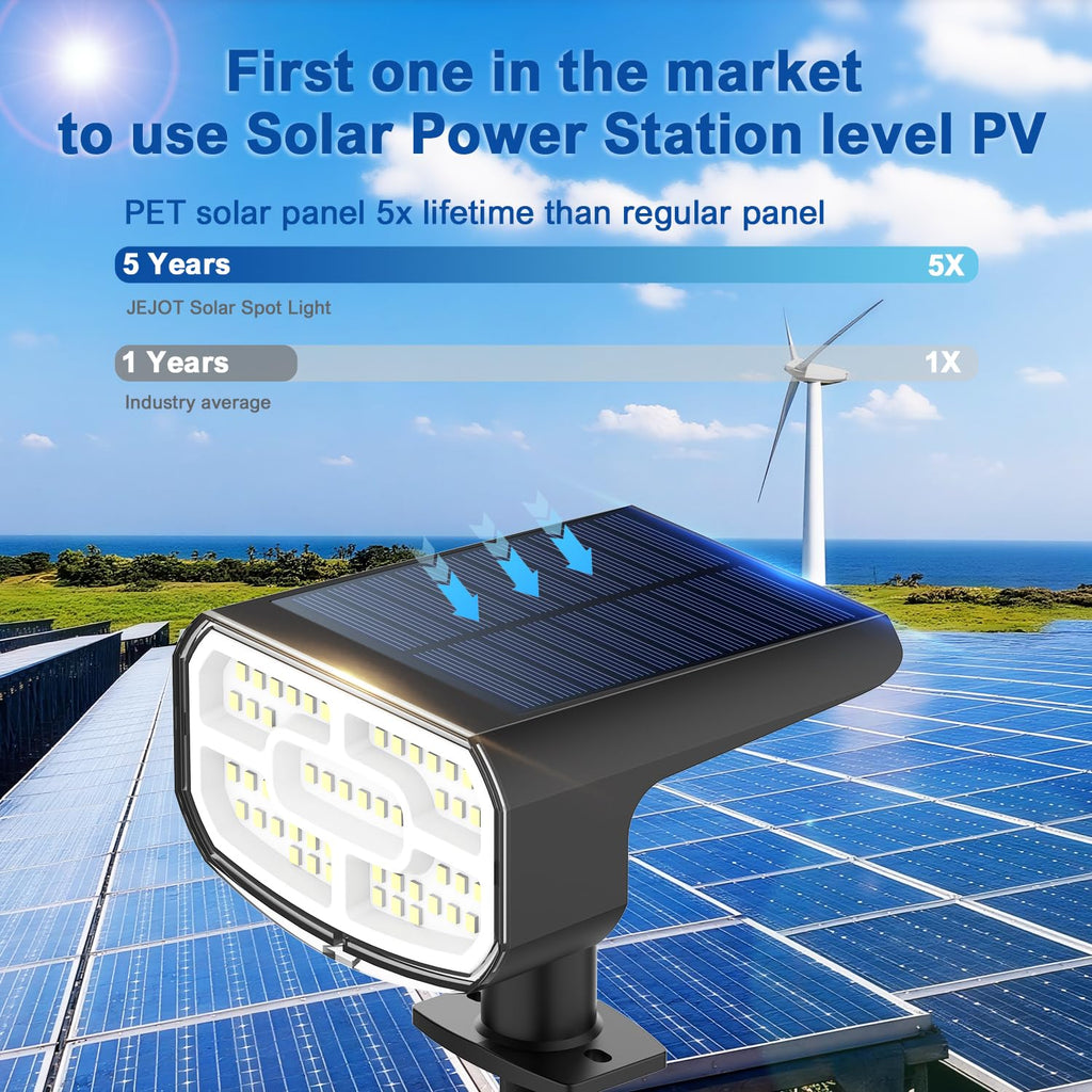 JEJOT Solar Lights Outdoor Waterproof IP65, Super Bright LED, 3000K 2 Lighting Modes, Solar Powered Yard Garden Solar Spot Lights for Outside Landscape Auto On/Off -8 Pack