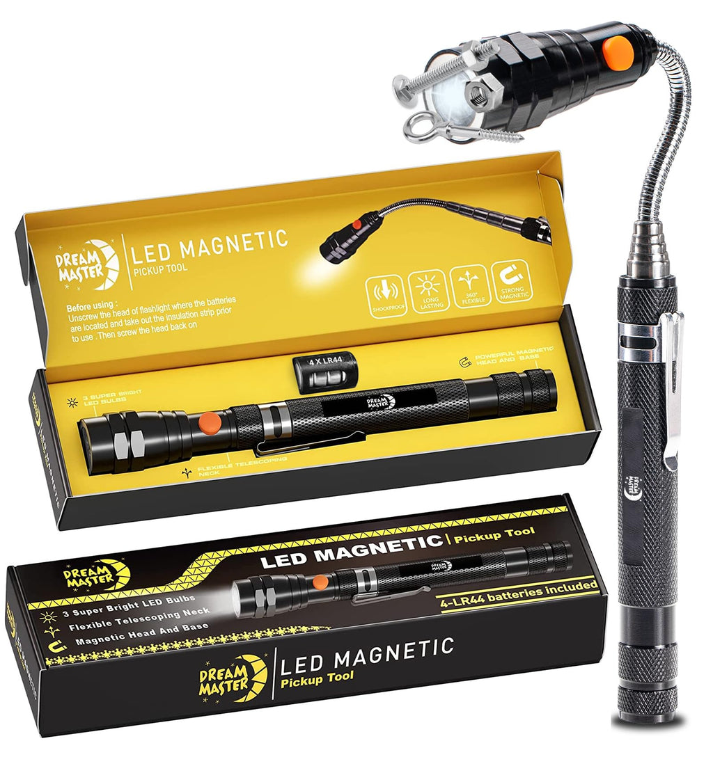 Dad Gifts, Magnetic Pickup Tool Telescoping Magnet Flashlight, Fathers Day Gift, Birthday Gifts for Men, Dad, Father, Women, Him, Teen Boys, Mechanic, Boyfriend, Graduation Gifts, Black