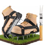 rosgel Lawn Aerator Shoes Pre-Assembled - 26 Heavy Duty Steel Spikes (2.4"), Stainless Steel Base Plate, Adjustable Metal Buckle Straps - Walk Behind Grass Aerator Sandals for Yard Lawn Care