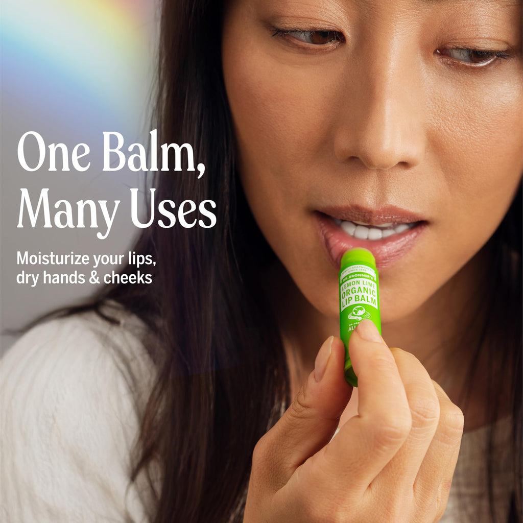 Dr. Bronner’s Organic Lip Balm 6-Pack (.15oz) Natural, Moisturizinging, Petroleum-Free Lip Balm with Beeswax & Avocado Oil for Dry Lips, Men & Women - Lemon Lime