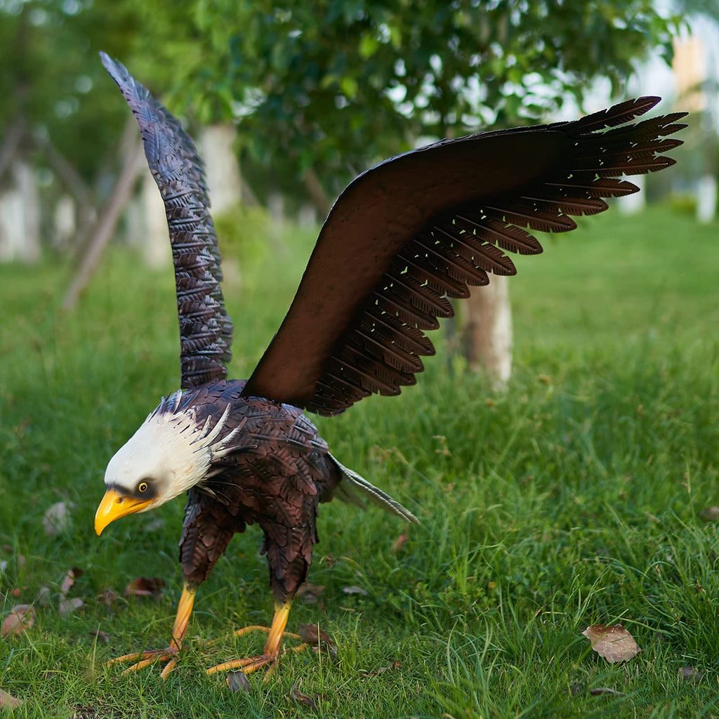 chisheen Bald Eagle Statue Outdoor Garden Sculpture Metal Yard Art Lawn Decorations,Large Eagle Figurines and Statues