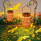2 Pack Solar Lanterns Outdoor Waterproof Dragonfly Garden Decor, Birthday Gifts for Women Mom Grandma, Hanging Solar Lights Metal LED Decoration with Shepherd Hook Outside for Yard Patio Lawn Porch