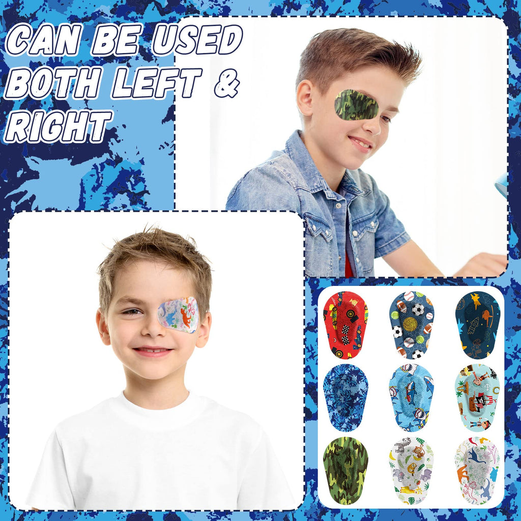 Toulite 90 Pcs Adhesive Eye Patches for Kids Boys Breathable Boy Eye Patch Bulk Cute Adhesive Bandages for Amblyopia Light Blocking Lazy Eyes Toddler Boys Girls, 9 Styles