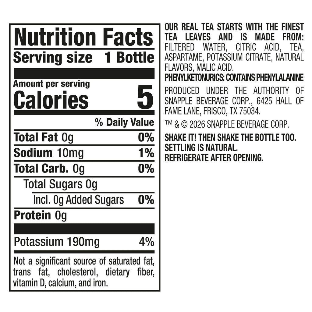 Snapple Zero Sugar Raspberry Tea, 16 Oz Bottles, 12 Count